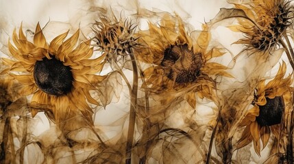  a group of sunflowers are shown in this artistic photo.  generative ai