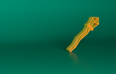 Orange Magic staff icon isolated on green background. Magic wand, scepter, stick, rod. Minimalism concept. 3D render illustration