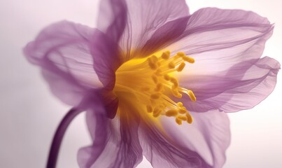  a close up of a purple flower with yellow stamen.  generative ai