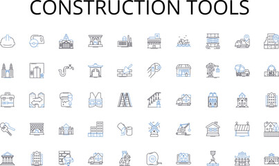 Construction tools line icons collection. Chic, Trendy, Classic, Sophisticated, Edgy, Glamorous, Retro vector and linear illustration. Minimalist,Bohemian,Elegant outline signs set