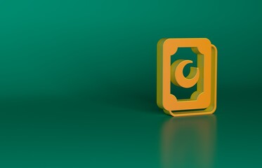 Orange Tarot cards icon isolated on green background. Magic occult set of tarot cards. Minimalism concept. 3D render illustration
