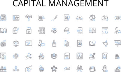 Capital management line icons collection. Management, Supervision, Coordination, Governance, Control, Direction, Leadership vector and linear illustration. Organizing,Regulation,Logistics outline