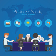 Flat designed banners for business meeting, successful career and brainstorming in flat style. Vector illustration. Copy space.