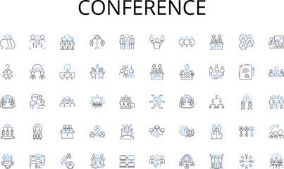 Conference line icons collection. Sweltering, Scorching, Sizzling, Burning, Blistering, Torrid, Roasting vector and linear illustration. Oppressive,Melting,Hottest outline signs set