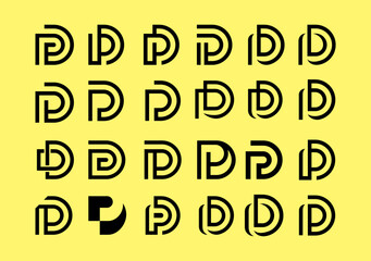 set logo based letter P and D with stylish line design