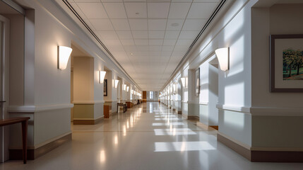 Modern hospital hall light lighting positive. Generative Ai