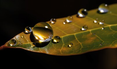  a green leaf with water droplets on it's surface.  generative ai