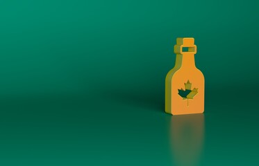 Orange Bottle of maple syrup icon isolated on green background. Minimalism concept. 3D render illustration