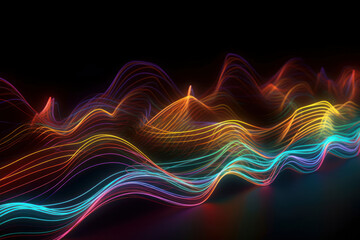 Abstract glowing lines background. Wavy form neon line structure with black background