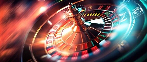 Banner Casino game roulette wheel spinning. Generation AI