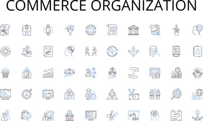 Commerce organization line icons collection. Equipment, Tools, Apparel, Accessories, Gadgets, Instruments, Apparatus vector and linear illustration. Tech,Machinery,Implements outline signs set
