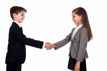 Business children shaking hands. Concept: Business starts early. Generative AI