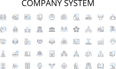 Company system line icons collection. Innovative, Reliable, Professional, Trusrthy, Dynamic, Strategic, Adaptive vector and linear illustration. Progressive,Efficient,Sustainable outline signs set