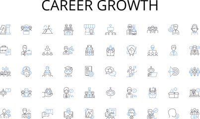 Career growth line icons collection. Portfolio, Stocks, Bonds, Funds, Asset, Equity, Capital vector and linear illustration. Returns,Dividends,Risk outline signs set