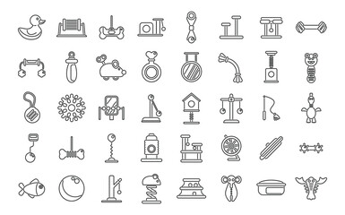 Pet toys icons set outline vector. Cat animal. Friend house