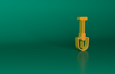 Orange Fire shovel icon isolated on green background. Fire protection equipment. Equipment for firefighter. Minimalism concept. 3D render illustration