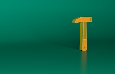 Orange Firefighter axe icon isolated on green background. Fire axe. Minimalism concept. 3D render illustration