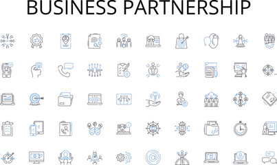 Business partnership line icons collection. Teamwork, Leadership, Efficiency, Collaboration, Strategy, Communication, Innovation vector and linear illustration. Accountability,Empowerment,Coordination