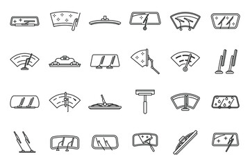 Windshield wiper icons set outline vector. Car blade. Automobile fluid - obrazy, fototapety, plakaty