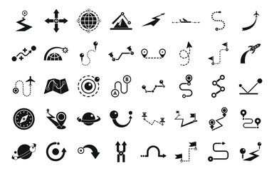 Trajectory icons set simple vector. Road compass. Earth gps