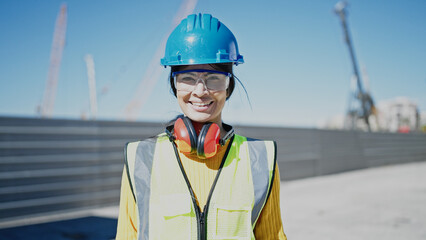 Young beautiful hispanic woman architect smiling confident standing at street