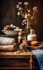 home spa background with natural elements on the table