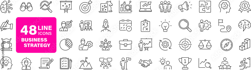 Wall mural business strategy set of web icons in line style. business solutions icons for web and mobile app. a