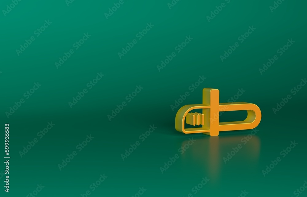 Poster orange chainsaw icon isolated on green background. minimalism concept. 3d render illustration