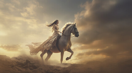 Obraz na płótnie Canvas A girl on a white horse. Generative AI