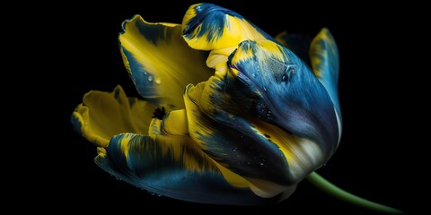 AI Generative. AI Generated. Blue and yellow aesthetics beautiful tulip flower in color of Ukraine. Romantic love vibe. Graphic Art