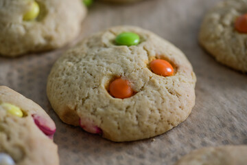 view of homemade smartie cookies