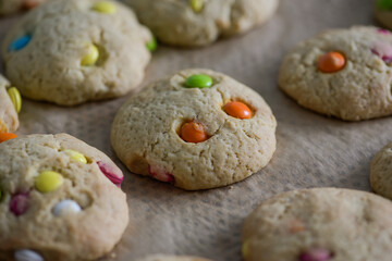 view of homemade smartie cookies