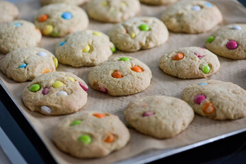 view of homemade smartie cookies