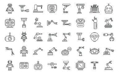 Robotics icons set outline vector. Smart tech. Bot future