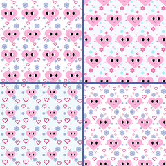 Seamless patterns set with playful smiling clouds. Simple childish style vector illustrations.