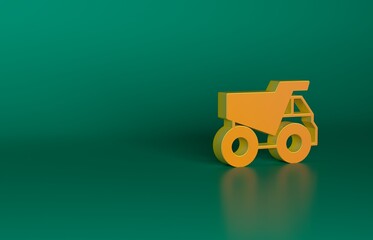 Orange Mining dump truck icon isolated on green background. Minimalism concept. 3D render illustration