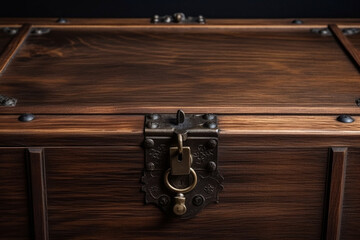 A wooden box with a lock. Wood texture, background Generative AI