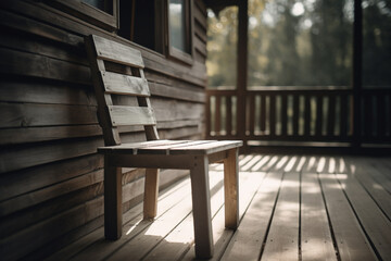 Fototapeta na wymiar A wooden chair on a porch. Wood texture, background Generative AI