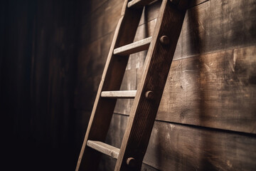 A wooden ladder leaning against a wall. Wood texture, background Generative AI