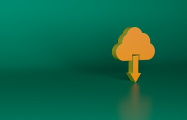 Orange Cloud download icon isolated on green background. Minimalism concept. 3D render illustration