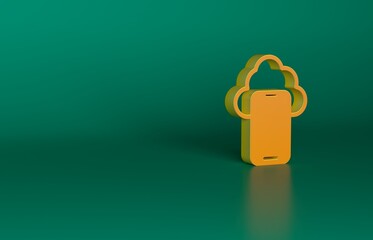 Orange Cloud technology data transfer and storage icon isolated on green background. Minimalism concept. 3D render illustration