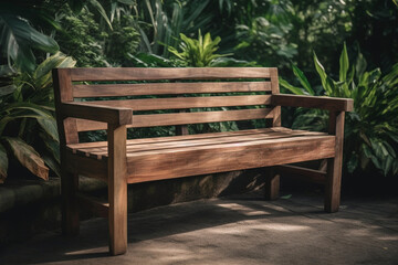 Obraz premium A wooden bench in a garden. Wood texture, background Generative AI