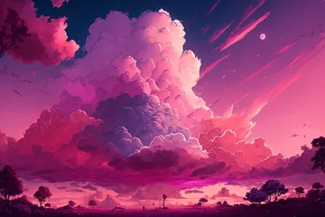 Gordijnen pink sky with fantasy pink clouds in it © Kazmi