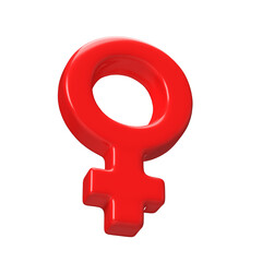 Red female sex symbol 3d icon. 3d rendering gender woman symbol illustration isolated transparent png background
