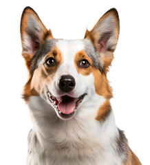Pembroke welsh corgi dog head portrait, isolated background. Generative Ai.