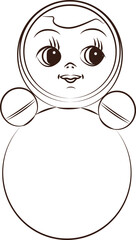 Tumbler doll in vector. Line art.
Tumbler toy (roly-poly) for kids. Vector illustration of a children's roly-poly toy. Illustrations of toys for children.