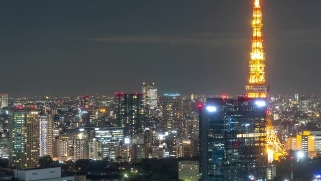 Time Lapse of modern skyline of Tokyo at night