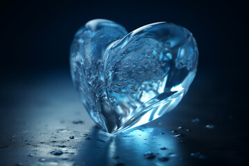 A heart made of ice on a blue background. Cold love concept, unrequited love. Generative AI