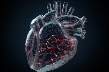 Surreal transparent 3D heart on modern tech background. Generative AI