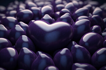 Obraz premium Futuristic eggplant heart on technology background. Love for healthy lifestyle. Generative AI.